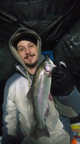 ice fishing for trout.