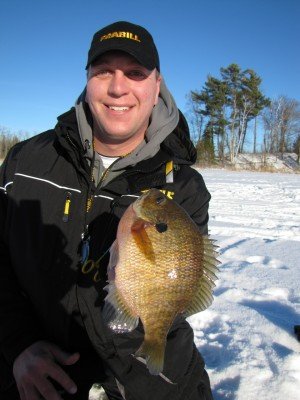 “Look for late-ice panfish in shallow, green weeds, often the same locations where early-ice panfish are found