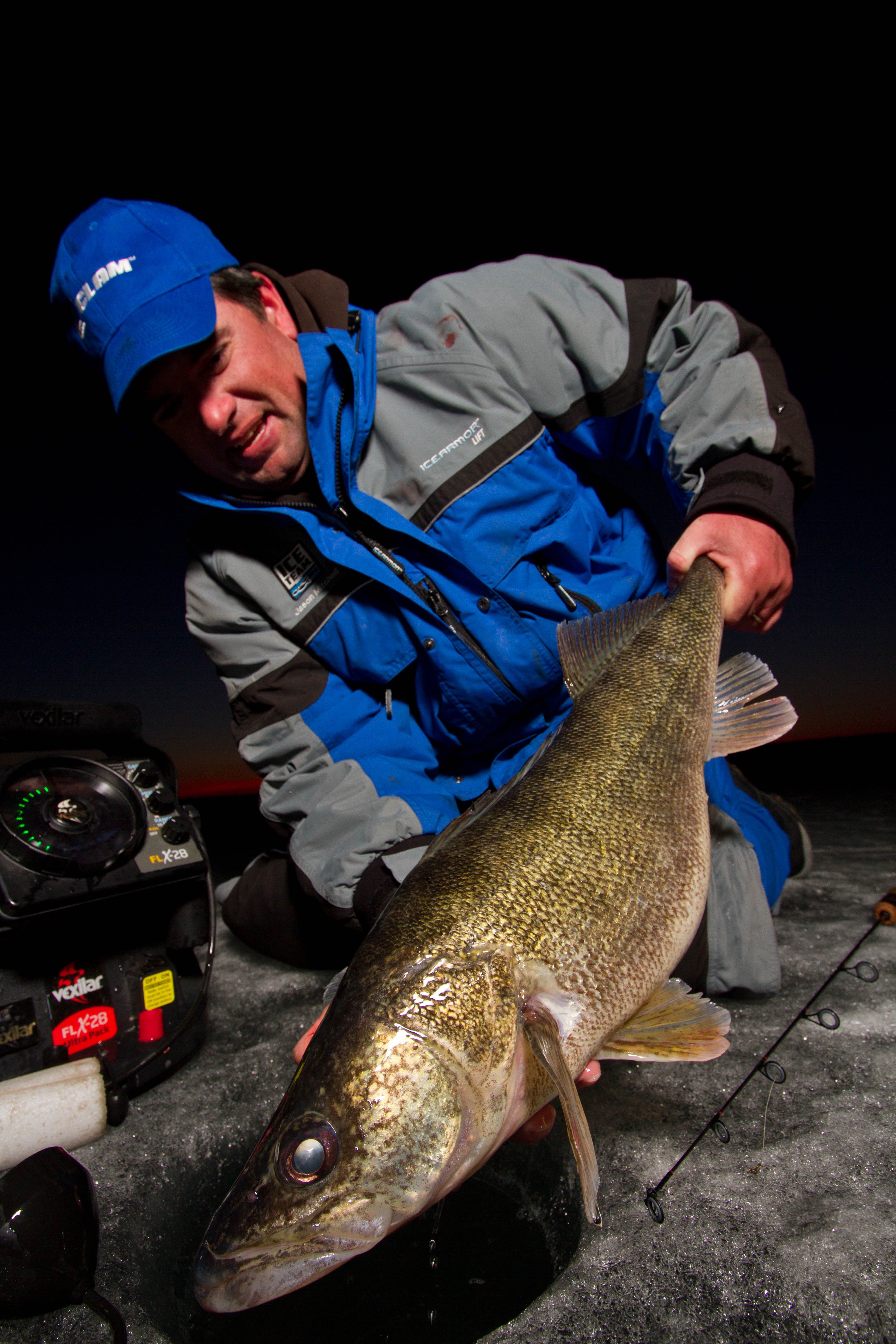 Ice Fishing Walleye After Dark - Huge Walleye - Fishing Minnesota